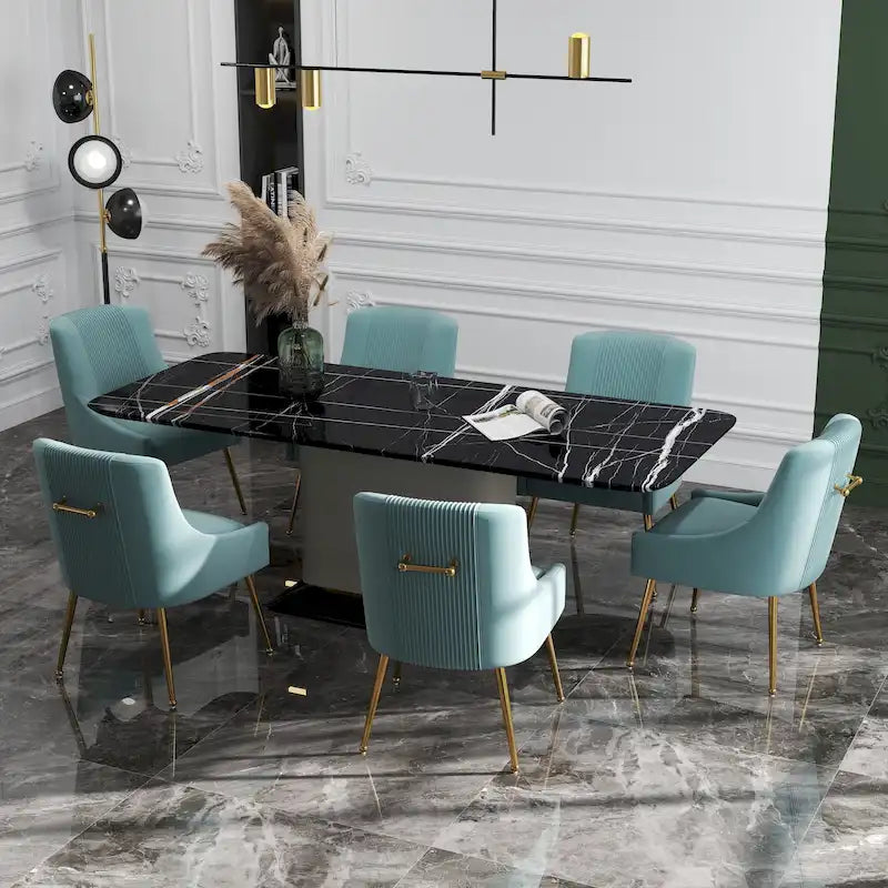 SEYNAR Set of 6 Modern Glam Boucle Velvet Dining or Vanity Chairs with Rear Handle 37