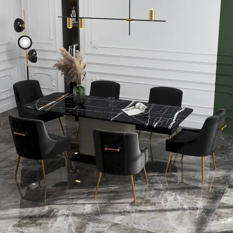 SEYNAR Set of 6 Modern Glam Boucle Velvet Dining or Vanity Chairs with Rear Handle 38