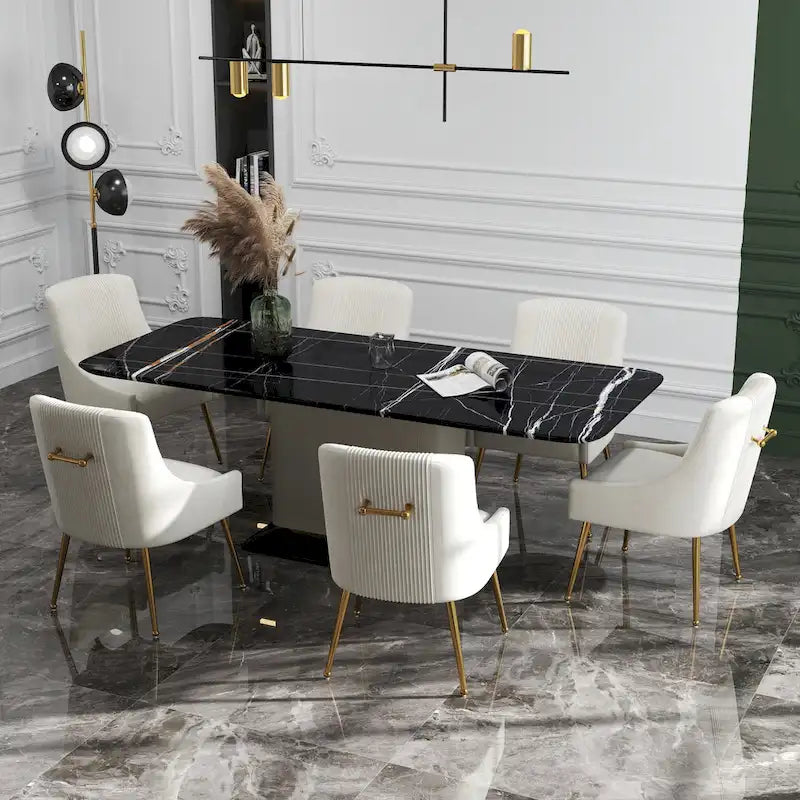 SEYNAR Set of 6 Modern Glam Boucle Velvet Dining or Vanity Chairs with Rear Handle 1