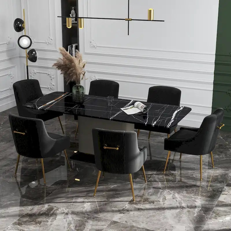 SEYNAR Set of 6 Modern Glam Boucle Velvet Dining or Vanity Chairs with Rear Handle 2