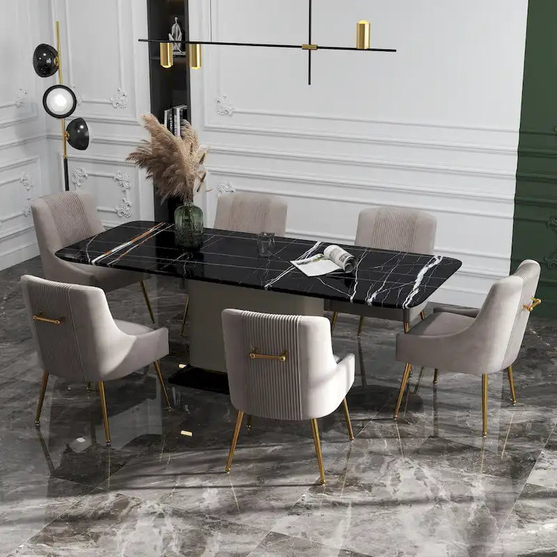 SEYNAR Set of 6 Modern Glam Boucle Velvet Dining or Vanity Chairs with Rear Handle 4