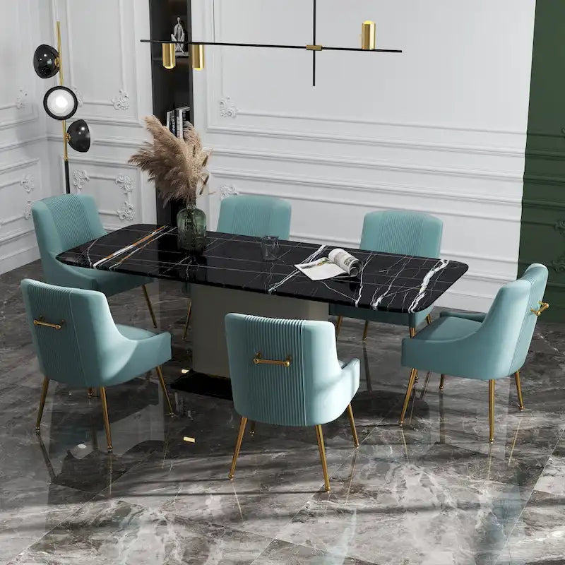 SEYNAR Set of 6 Modern Glam Boucle Velvet Dining or Vanity Chairs with Rear Handle 5