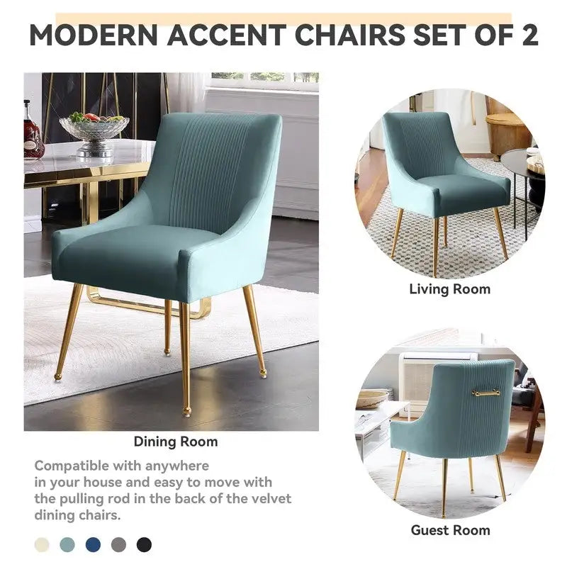 SEYNAR Set of 6 Modern Glam Boucle Velvet Dining or Vanity Chairs with Rear Handle 7