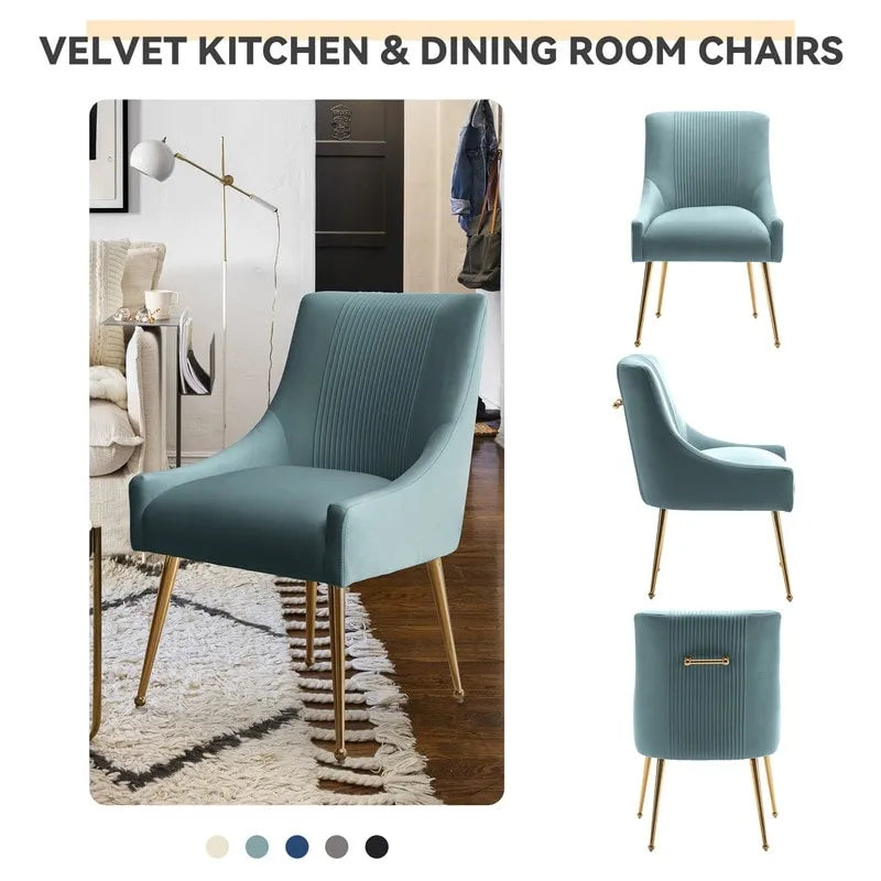 SEYNAR Set of 6 Modern Glam Boucle Velvet Dining or Vanity Chairs with Rear Handle 8