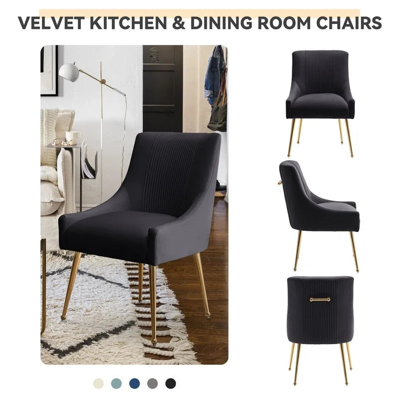 SEYNAR Set of 6 Modern Glam Boucle Velvet Dining or Vanity Chairs with Rear Handle 19