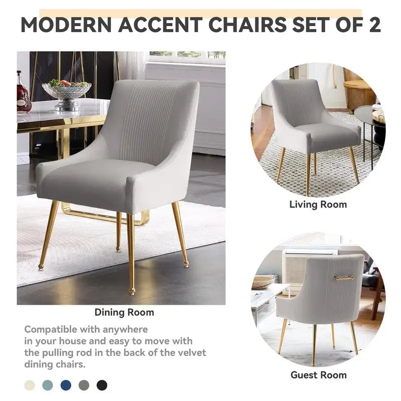 SEYNAR Set of 6 Modern Glam Boucle Velvet Dining or Vanity Chairs with Rear Handle 29