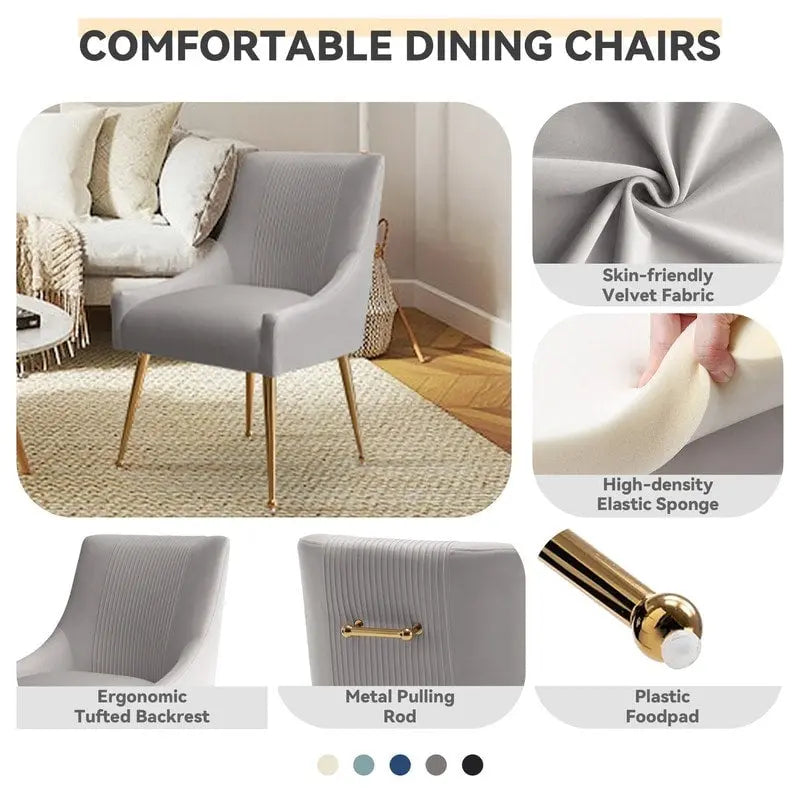 SEYNAR Set of 6 Modern Glam Boucle Velvet Dining or Vanity Chairs with Rear Handle 31