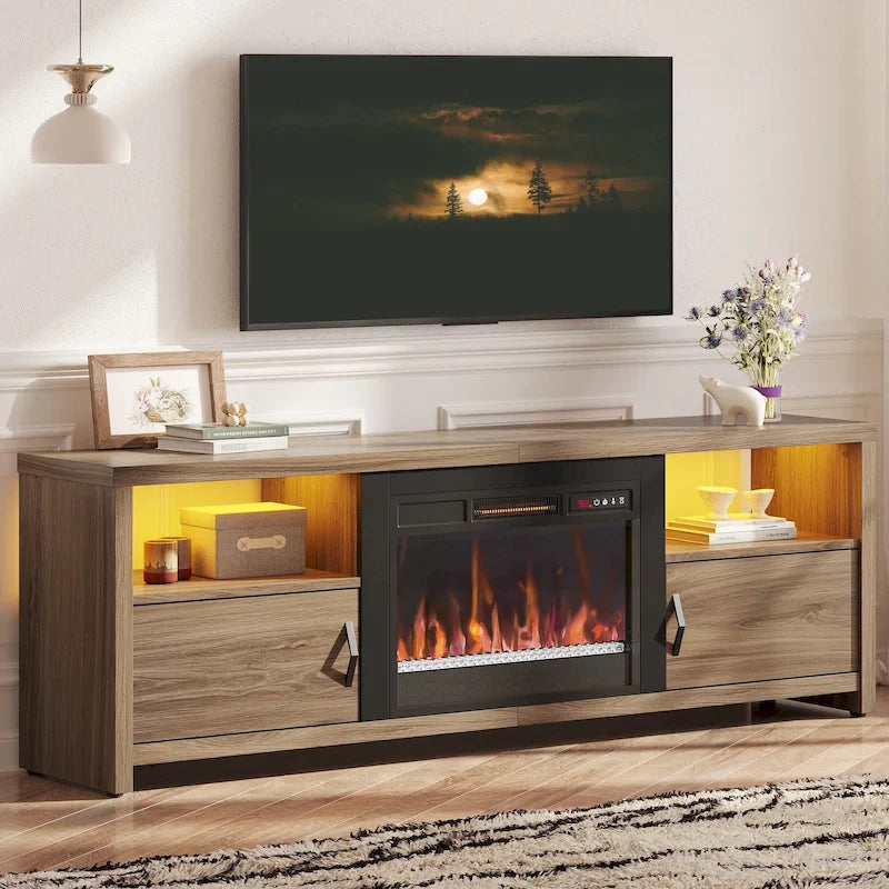 71-Inch TV Stand for 75-Inch TVs with LED Fireplace and Storage Cabinet 49