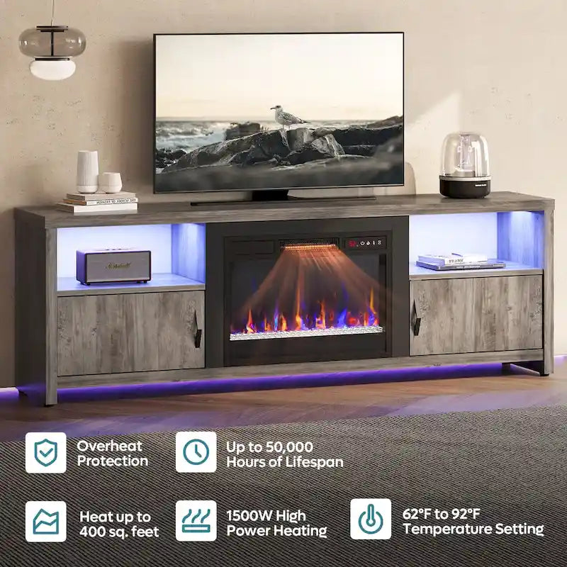 71-Inch TV Stand for 75-Inch TVs with LED Fireplace and Storage Cabinet 2