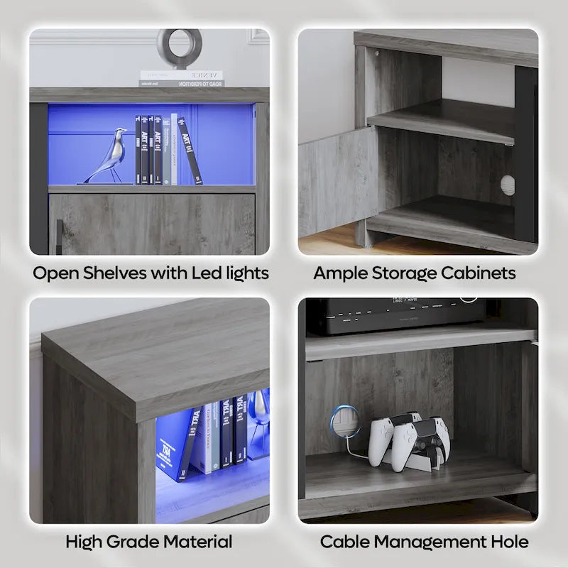 71-Inch TV Stand for 75-Inch TVs with LED Fireplace and Storage Cabinet 4