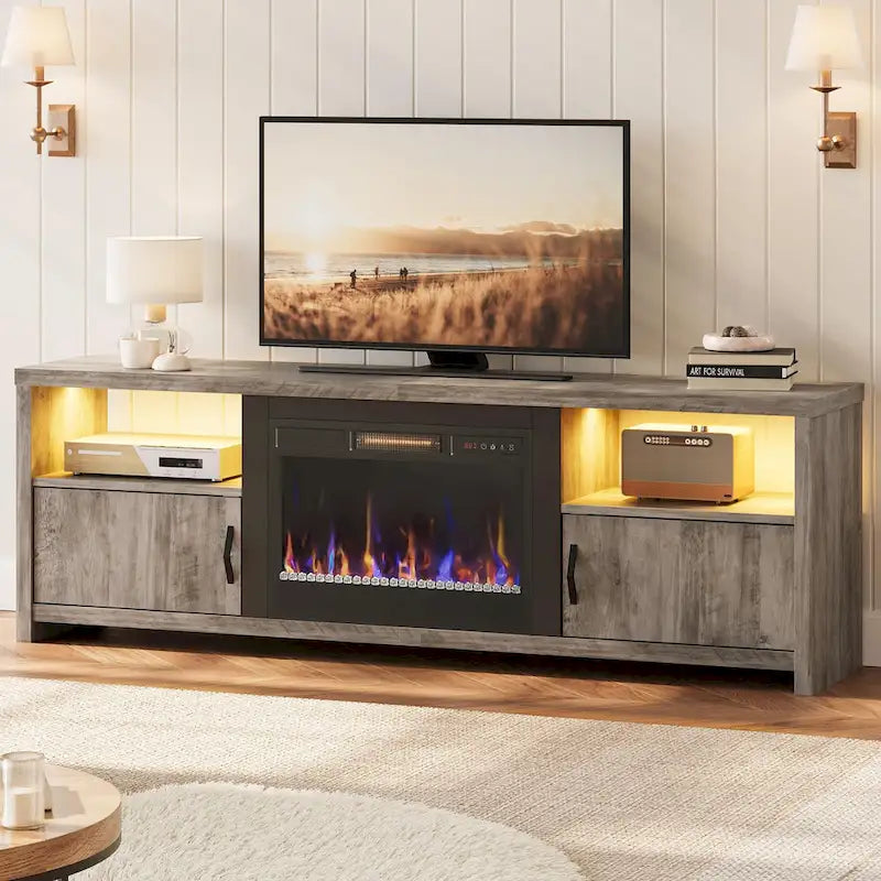 71-Inch TV Stand for 75-Inch TVs with LED Fireplace and Storage Cabinet 6