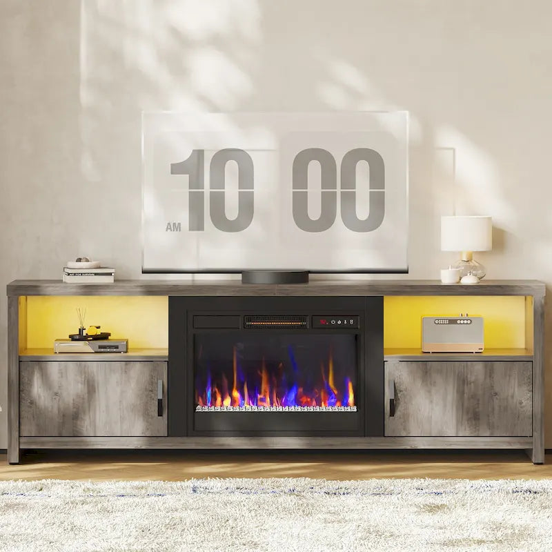 71-Inch TV Stand for 75-Inch TVs with LED Fireplace and Storage Cabinet 7