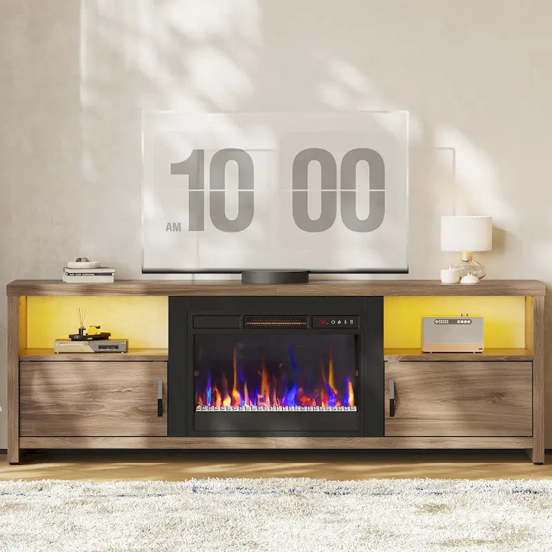 71-Inch TV Stand for 75-Inch TVs with LED Fireplace and Storage Cabinet 10