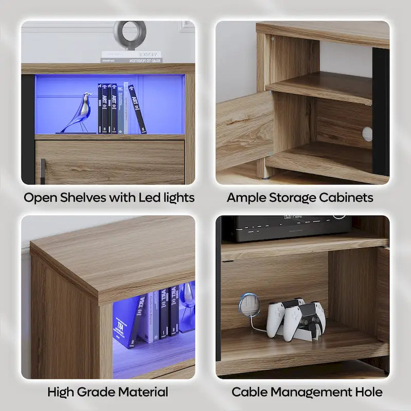 71-Inch TV Stand for 75-Inch TVs with LED Fireplace and Storage Cabinet 11