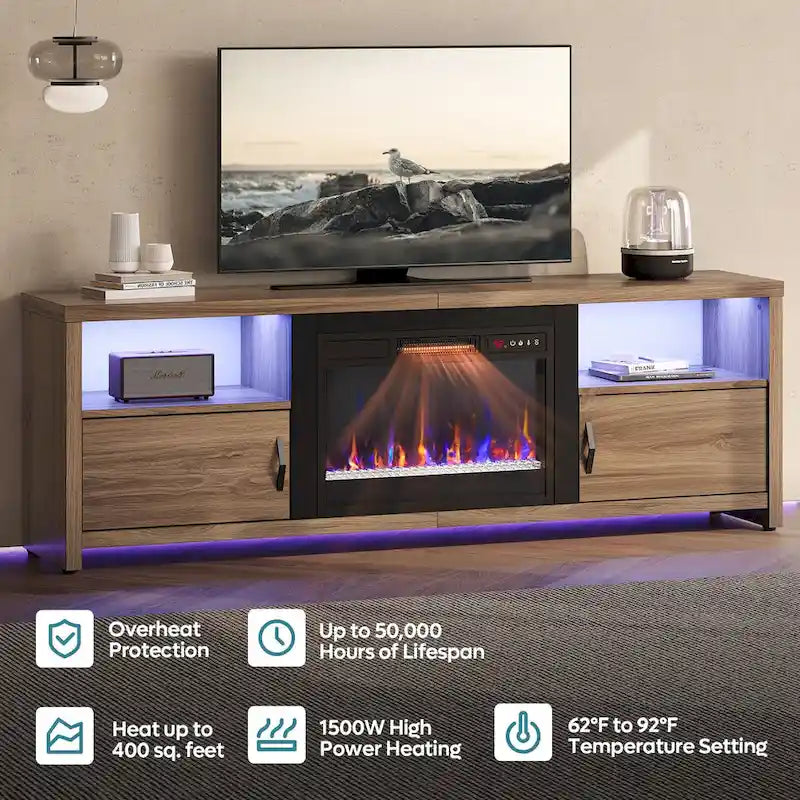 71-Inch TV Stand for 75-Inch TVs with LED Fireplace and Storage Cabinet 13