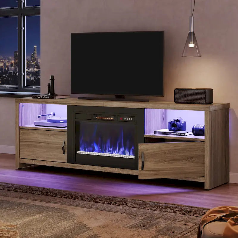 71-Inch TV Stand for 75-Inch TVs with LED Fireplace and Storage Cabinet 14
