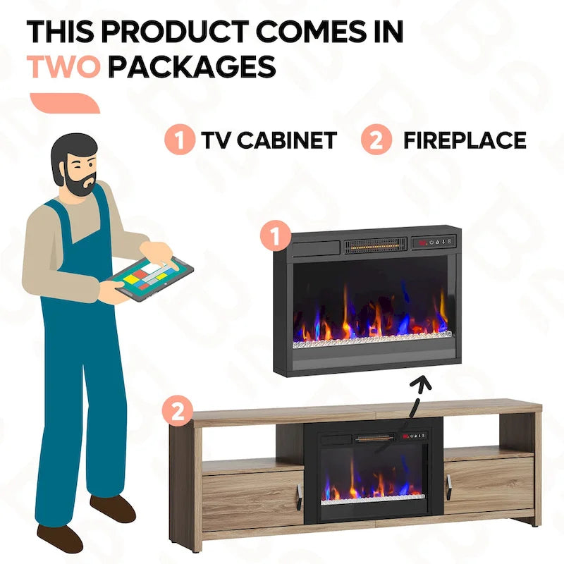 71-Inch TV Stand for 75-Inch TVs with LED Fireplace and Storage Cabinet 15