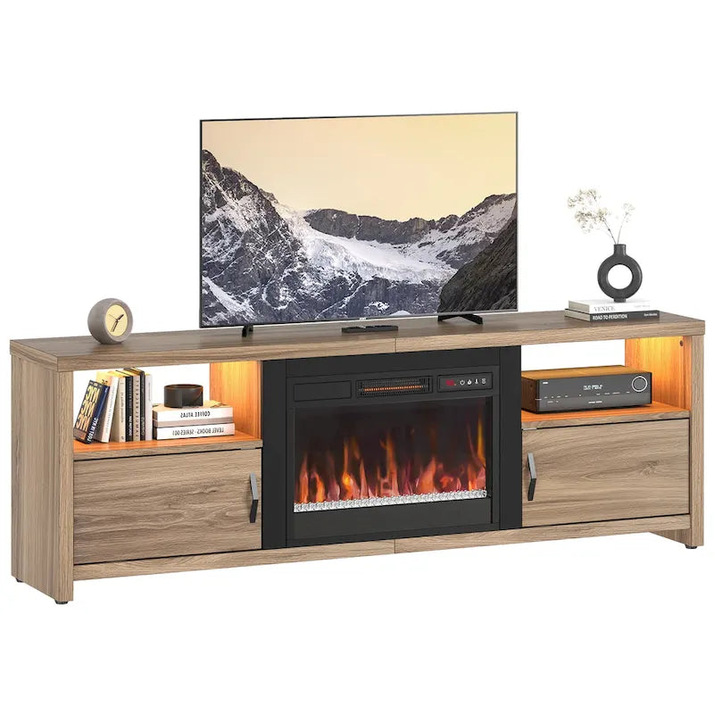 71-Inch TV Stand for 75-Inch TVs with LED Fireplace and Storage Cabinet 16