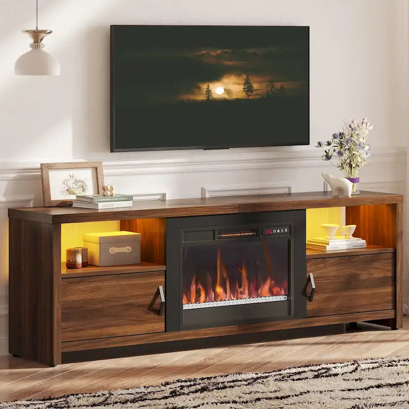 71-Inch TV Stand for 75-Inch TVs with LED Fireplace and Storage Cabinet 19