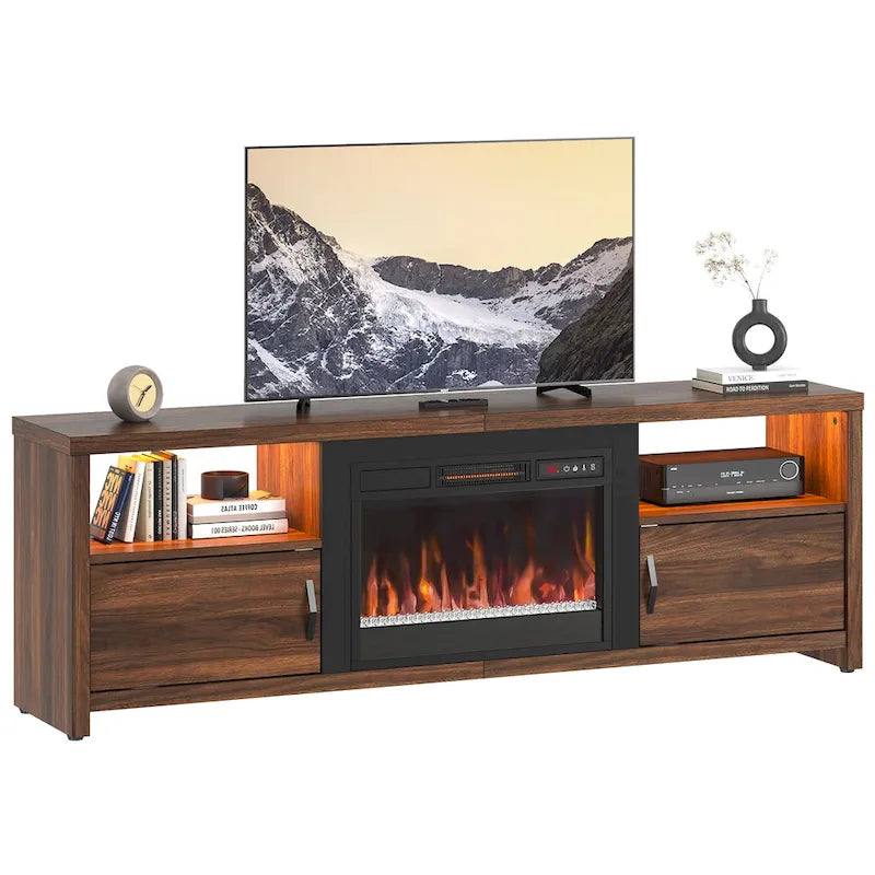 71-Inch TV Stand for 75-Inch TVs with LED Fireplace and Storage Cabinet 20