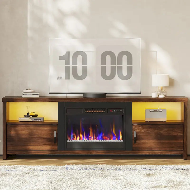 71-Inch TV Stand for 75-Inch TVs with LED Fireplace and Storage Cabinet 22