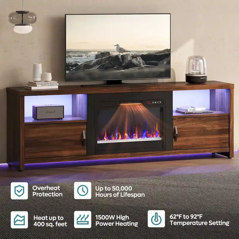 71-Inch TV Stand for 75-Inch TVs with LED Fireplace and Storage Cabinet 24