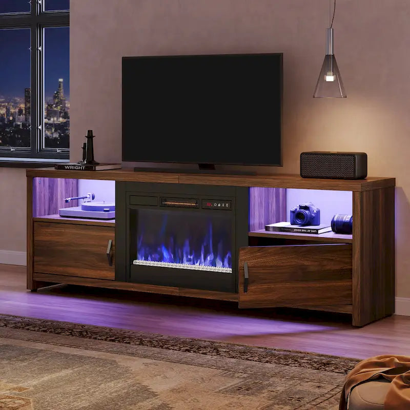 71-Inch TV Stand for 75-Inch TVs with LED Fireplace and Storage Cabinet 25