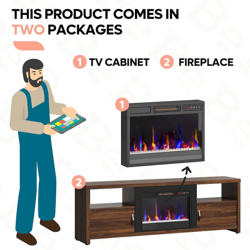 71-Inch TV Stand for 75-Inch TVs with LED Fireplace and Storage Cabinet 26