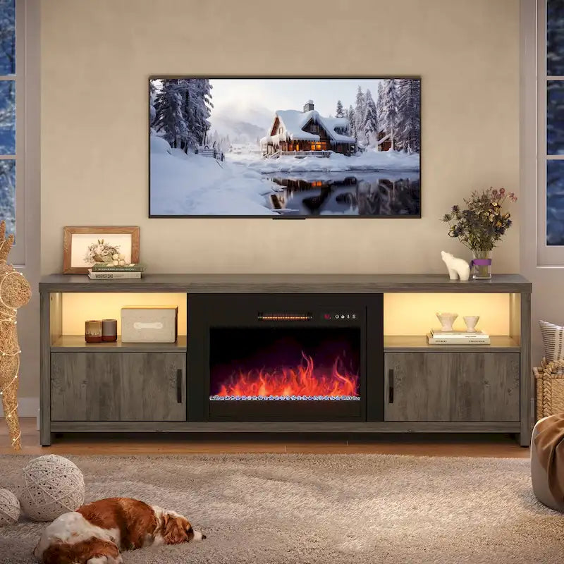 71-Inch TV Stand for 75-Inch TVs with LED Fireplace and Storage Cabinet 29