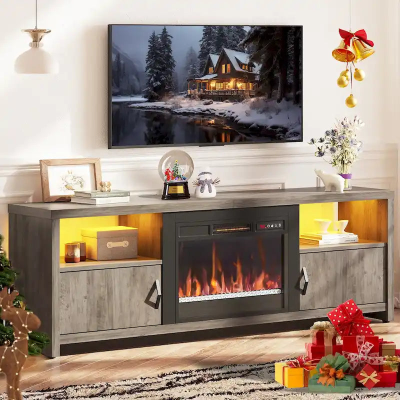 71-Inch TV Stand for 75-Inch TVs with LED Fireplace and Storage Cabinet 30
