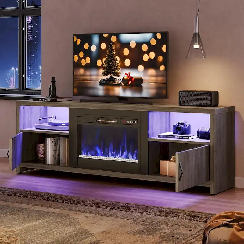 71-Inch TV Stand for 75-Inch TVs with LED Fireplace and Storage Cabinet 31