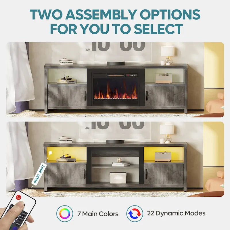 71-Inch TV Stand for 75-Inch TVs with LED Fireplace and Storage Cabinet 32