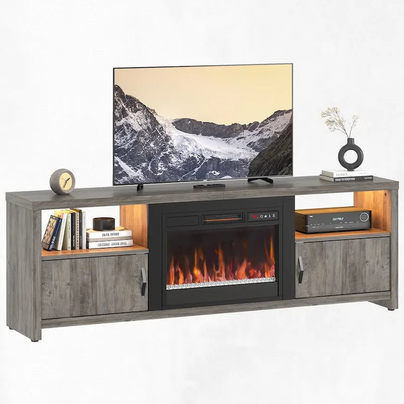 71-Inch TV Stand for 75-Inch TVs with LED Fireplace and Storage Cabinet 37