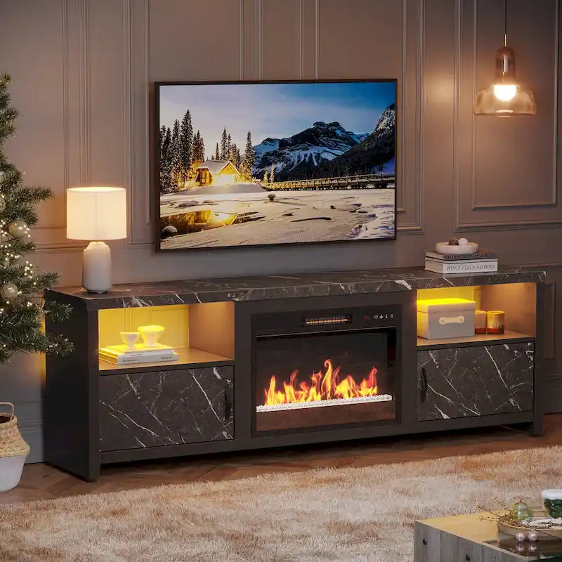 71-Inch TV Stand for 75-Inch TVs with LED Fireplace and Storage Cabinet 39