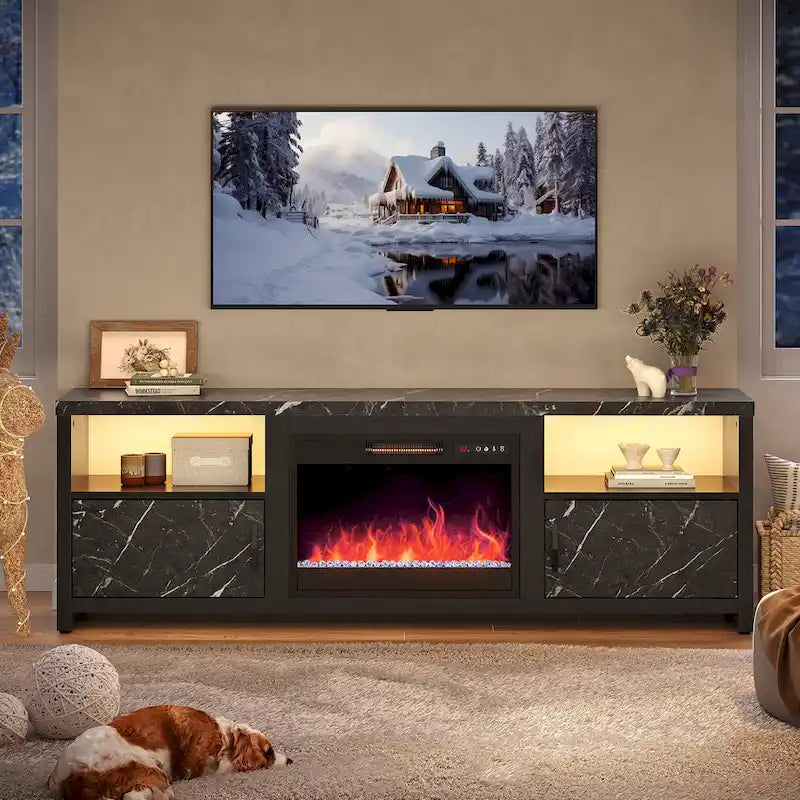 71-Inch TV Stand for 75-Inch TVs with LED Fireplace and Storage Cabinet 40