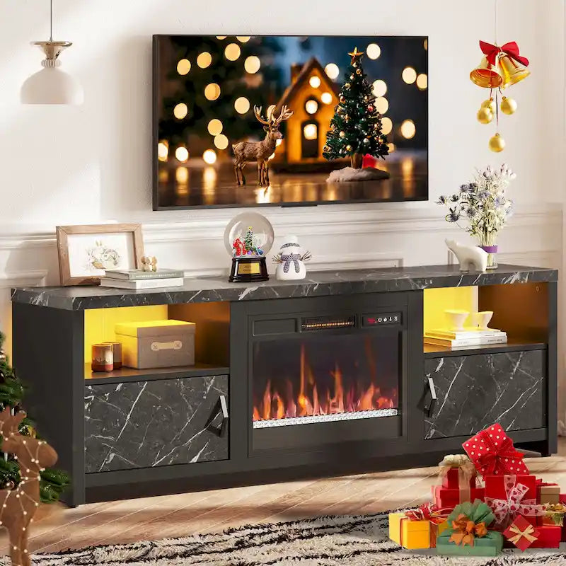 71-Inch TV Stand for 75-Inch TVs with LED Fireplace and Storage Cabinet 41