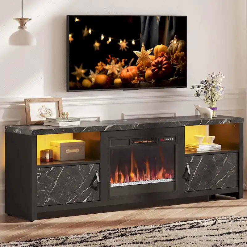 71-Inch TV Stand for 75-Inch TVs with LED Fireplace and Storage Cabinet 42