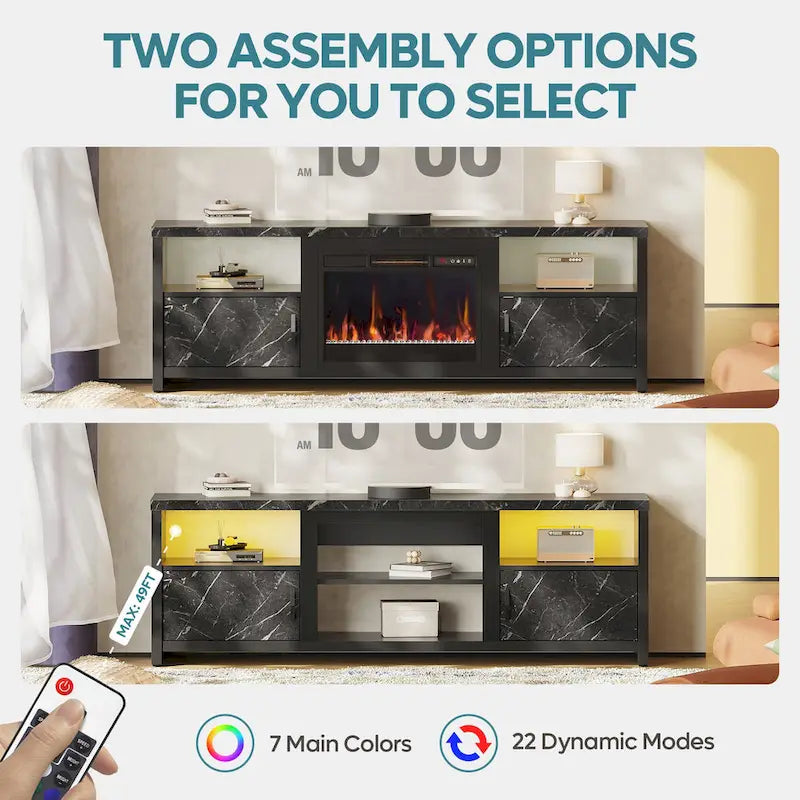 71-Inch TV Stand for 75-Inch TVs with LED Fireplace and Storage Cabinet 43