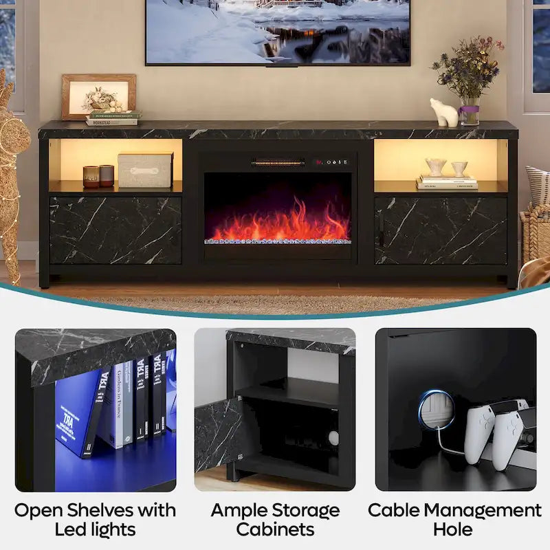 71-Inch TV Stand for 75-Inch TVs with LED Fireplace and Storage Cabinet 45