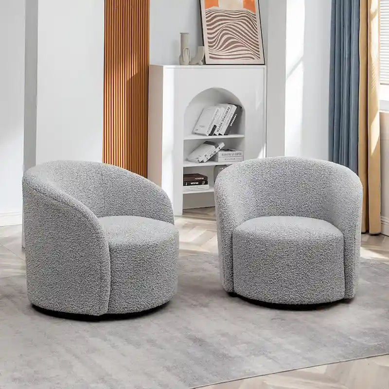 Set of 2 KINWELL 34-Inch Wide Upholstered Swivel Barrel Chairs 37