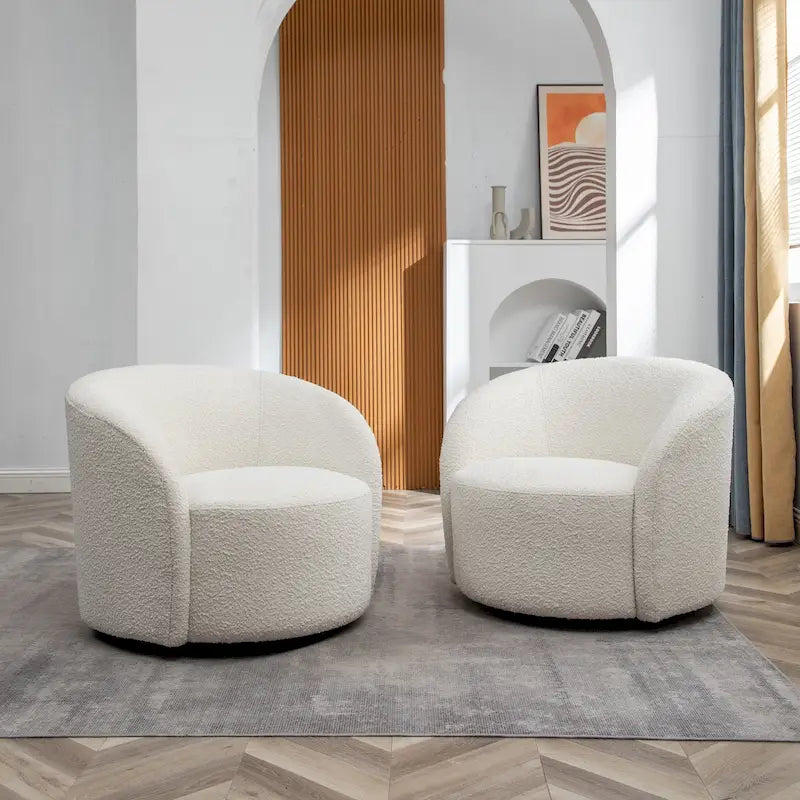 Set of 2 KINWELL 34-Inch Wide Upholstered Swivel Barrel Chairs 38