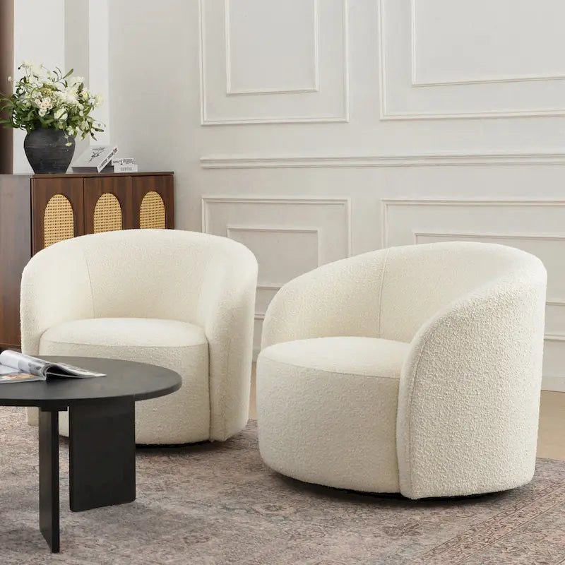 Set of 2 KINWELL 34-Inch Wide Upholstered Swivel Barrel Chairs 2