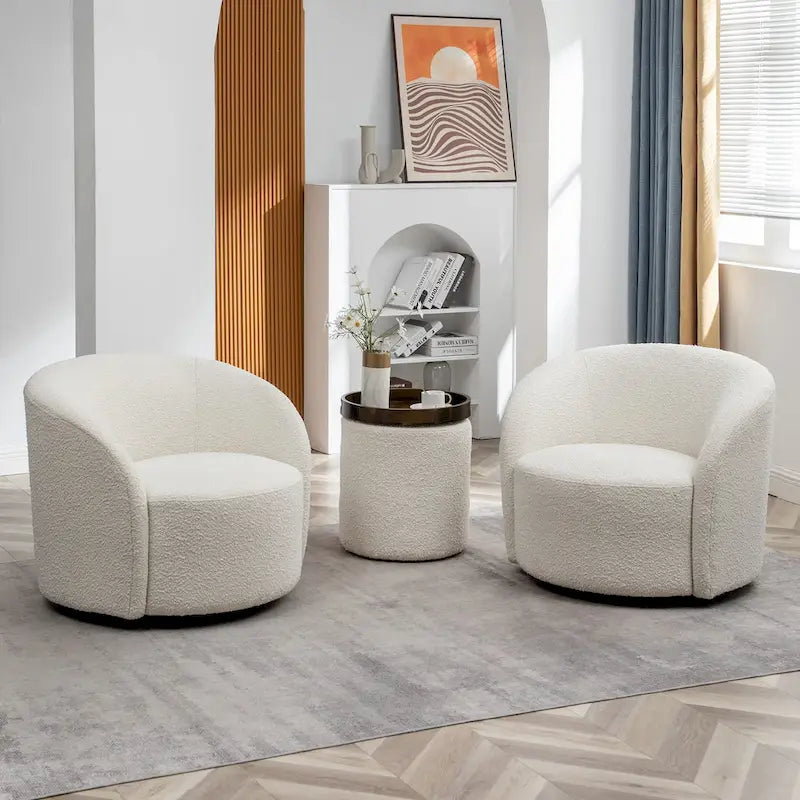Set of 2 KINWELL 34-Inch Wide Upholstered Swivel Barrel Chairs 3