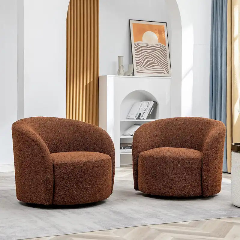 Set of 2 KINWELL 34-Inch Wide Upholstered Swivel Barrel Chairs 4