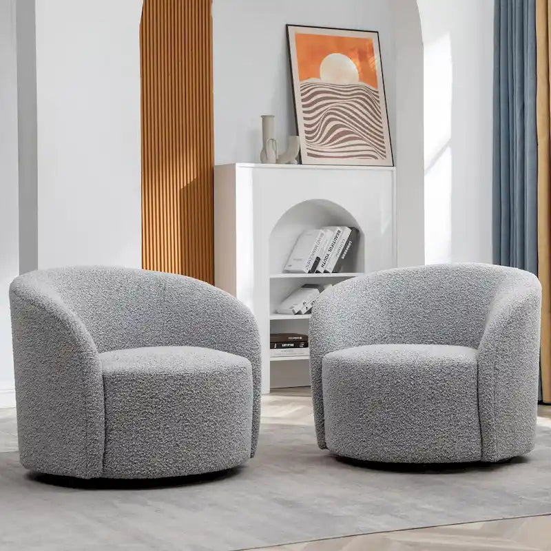 Set of 2 KINWELL 34-Inch Wide Upholstered Swivel Barrel Chairs 5
