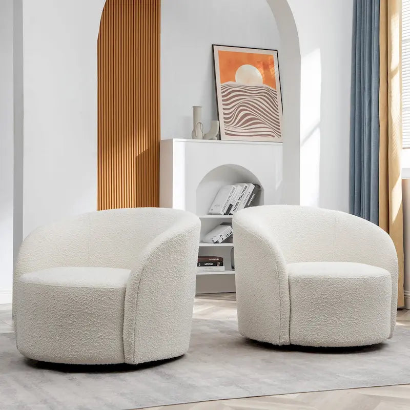 Set of 2 KINWELL 34-Inch Wide Upholstered Swivel Barrel Chairs 10