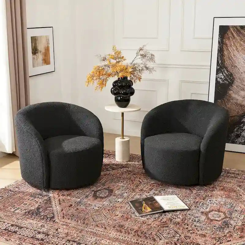 Set of 2 KINWELL 34-Inch Wide Upholstered Swivel Barrel Chairs 17