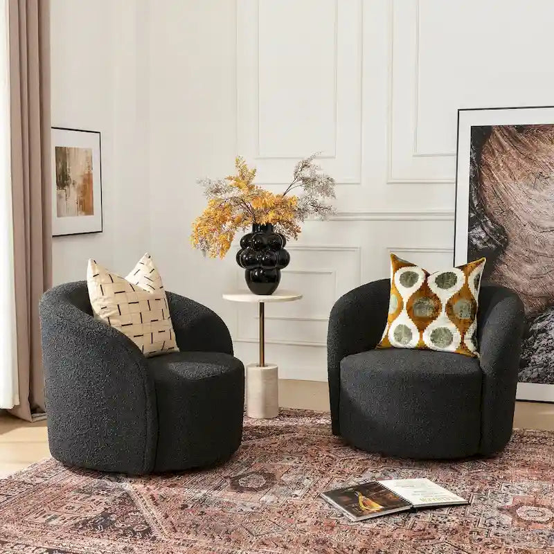 Set of 2 KINWELL 34-Inch Wide Upholstered Swivel Barrel Chairs 27