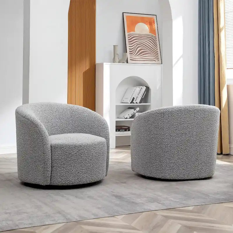 Set of 2 KINWELL 34-Inch Wide Upholstered Swivel Barrel Chairs 32
