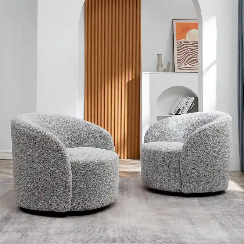 Set of 2 KINWELL 34-Inch Wide Upholstered Swivel Barrel Chairs 34